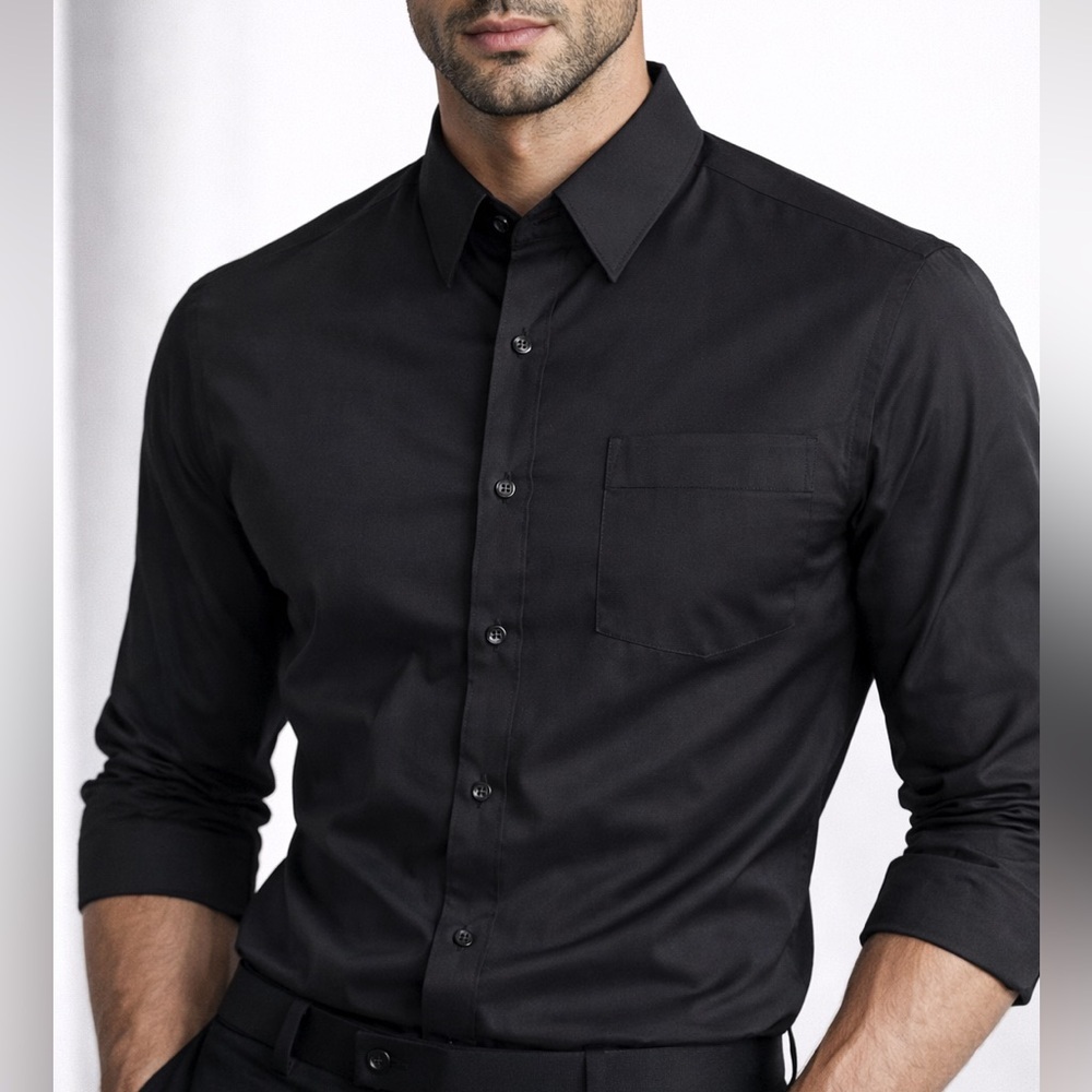 ASSANTE Men’s Black Button-Down Shirt with Chest Pocket (1145-2)